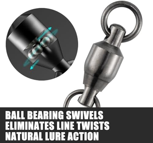Dr.Fish 30 Pack Ball Bearing Snap Swivels, Swivels Fishing Tackle with Safety Interlock Snap Saltwater Freshwater Stainless Fishing Clips Clasp Leader Line Hook Sinker Connector - Image 4