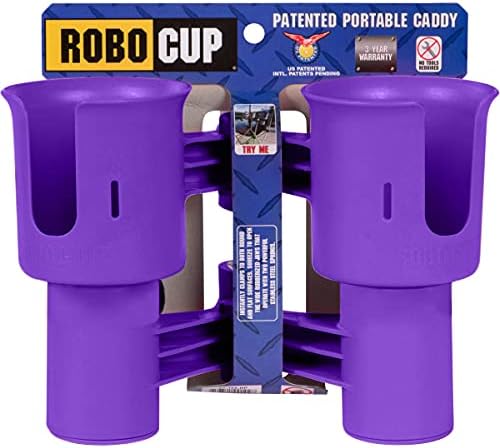ROBOCUP, (Purple EZ-Spring), Patented Clamp On Boat Cup Holder |Multifunction Dual Drink Caddy for Fishing Poles, Tools, Net |Portable Storage for Boating, Beach, Umbrellas, Golf Carts, Strollers - Image 2
