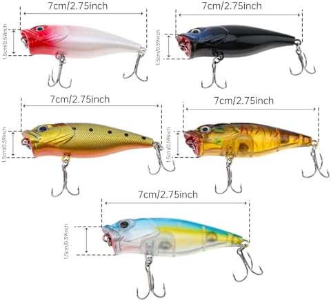 5pcs Fishing Popper Lure, Colorful 3D Eyes Topwater Lures Bass Lures Fishing Hard Baits - Image 5