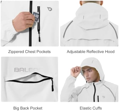 baleaf Men's Rain Jacket Waterproof Hood Lightweight Reflective Packable - Image 4