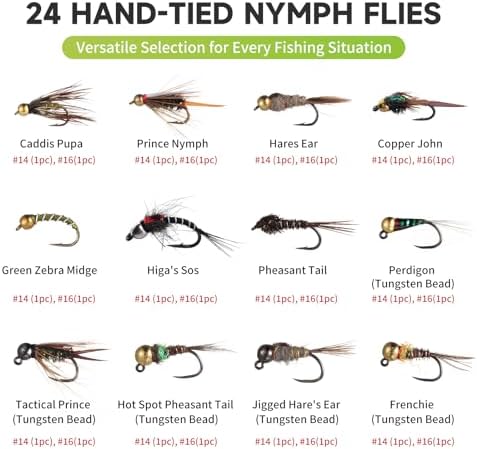 Maxcatch Nymph Fly Fishing Flies Kit for Trout, 24-Piece Assortment with Waterproof Pocket Box, Hand-Tied, Travel-Friendly - Image 2
