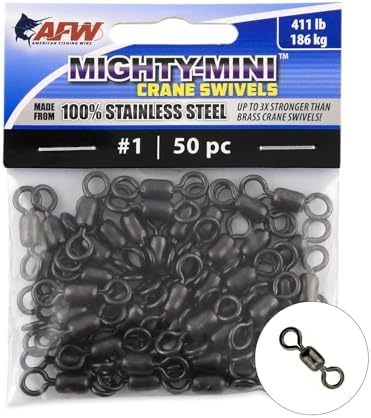AFW American Fishing Wire Fishing Swivels - Mighty Mini 100% Stainless Steel Crane Swivels, 3X Stronger Than Brass, for Terminal Tackle Box, Up to 600lb Test - Fishing Gear for Fishing Line Leaders by AFWFishingBrands