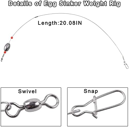 Carolina Saltwater Rigs, 8pcs Flounder Fishing Rigs, Stainless Steel Wire Leader with Egg Sinker Weights, Swivel Snaps for Catfish Grouper Drum Redfish Bottom Surf Fishing - Image 7