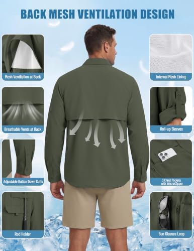 WULFUL Men's Sun Protection Fishing Shirts UPF 50+ Lightweight Quick Dry Cooling Long Sleeve Shirts for Work Hiking Safari - Image 5