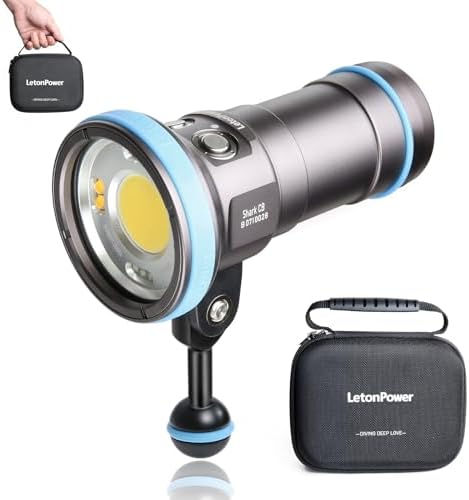 Shark CB 6000 Lumen Dive Light for Underwater Photography, 120m Underwater Video Light 96 CRI with 120 Degree Wide Beam Angle Scuba Flashlight for Professional Dive Photography Fill Light by LetonPower