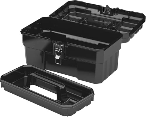 Akro-Mils 14-Inch Plastic Toolbox with Removable Tray, Steel Latch & Padlock Eye, Industrial-Grade Tool Box for Tools, Crafts, First Aid & Hobby Supplies, 14" x 8" x 8", Made in USA, Black (09514) - Image 4