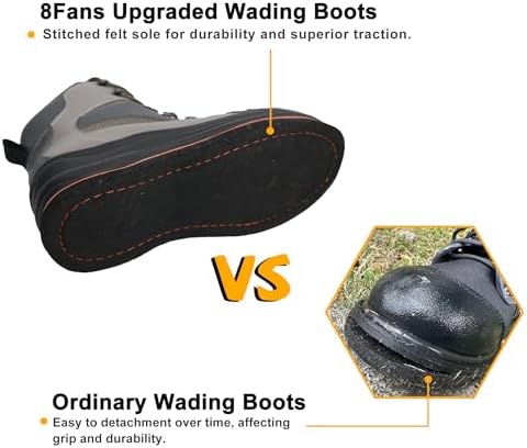 8 Fans Men's Wading Boots Non-Slip Felt Sole, Superior Comfort for Anglers, Perfect for Fly Fishing - Image 5