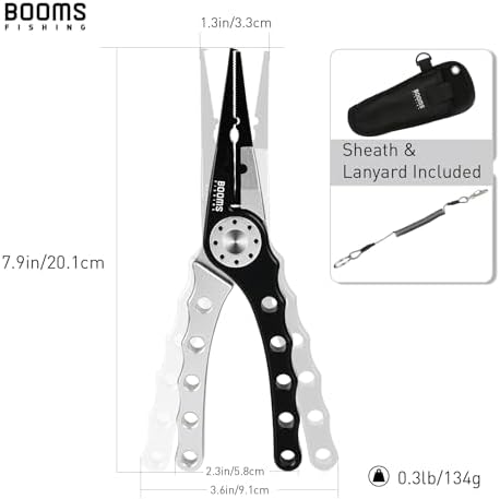 Booms Fishing X1 Aluminum Fishing Pliers Saltwater, Surf Fishing Tackle Kit, Fishing Multitool Hook Remover Braided Fishing Line Cutting and Split Ring with Coiled Lanyard and Sheath - Image 5
