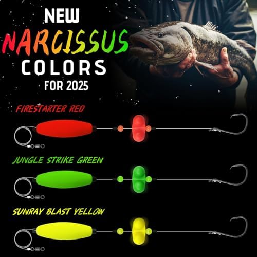 Narcissus Catfish Rigs Set – 6 Pre-Tied Rigs with 2 Sinker Sliders & 2oz Pyramid Sinker, Float Rigs Tackle, Santee Rig, Circle Hooks 6/0 – Complete & Ready-to-Use Kit - Image 3