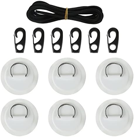 Yetaha 6 Pack Stainless Steel D Rings PVC Patch, 8.2ft Bungee Cord with Hooks Deck Rigging Kit for Inflatable Boat Kayak Dinghy SUP Deck Stand up Paddleboard Rafting Accessorie by Yetaha