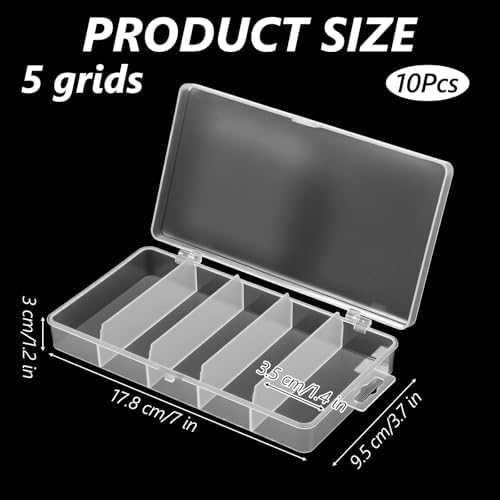 10 Pack 5 Grid Tackle Box Organizer, 6.8" x 3.7" x 1.1" Plastic Organizer Box with Dividers, Plastic Compartment Storage Boxes for Jewelry, DIY Crafts, Bait, Small Part, Beads - Image 2