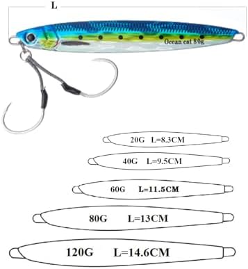 OCEAN CAT Long Casting Slow Fall Pitch Fishing Jigs Lures Lead Metal Flat Sinking Vertical Shore Jigging Bait with Assist Hook for Saltwater Freshwater Fishing 20g 40g 60g 80g - Image 2