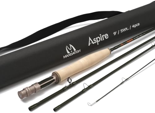 M MAXIMUMCATCH Aspire - Fly Fishing Rod 40T Carbon Fiber, Anodized Reel Seat, 9FT 4-Piece, 5/6/8 wt by Maxcatch