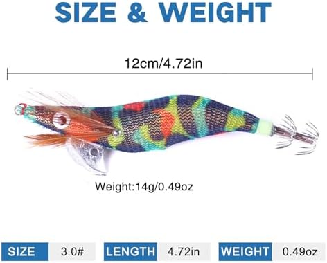Wooden Shrimp Saltwater Fishing Bait Glow Shrimp Bait Glow Squid Bait Artificial Cuttlefish Bait with Double Rows of Parachute Hooks for Night Fishing for Squid - Image 2