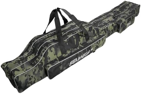 Seaknight Portable Fishing Rod Case - 2 Sizes (53.15in/59.0in) Oxford Fabric Tackle Storage Bag for Travel, Durable Rod Carrier for Freshwater & Saltwater Anglers (Black Camou, 150cm/ 59.0in) by SeaKnight