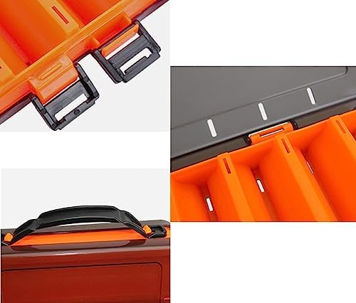 Double-Sided Fishing Lure Hook Tackle Box Visible Hard Plastic Clear Fishing Lure Bait Squid Jig Minnows Hooks Accessory Storage Case Container (Orange-14Slots) - Image 3