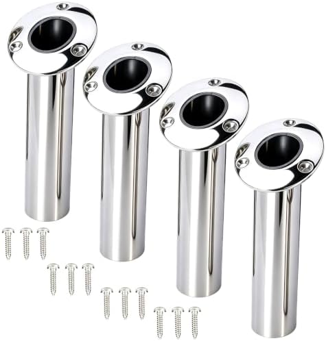 Amarine Made 4-Pack Heavy 316 Duty Stainless Steel Rod Holders with Drain, Flush Mount Fishing Rod Pole Holders, 30 Degree, 15degree, 90 Degree (15 Degree) by AmarineMade