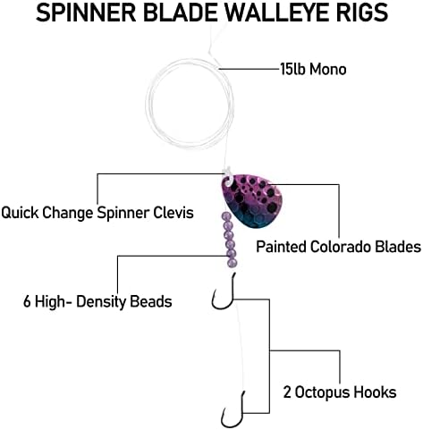 Dr. Fish 10pk Walleye Rigs Kit 47"/15LB Mono Crawler Harness Spinner Rig - Image 3