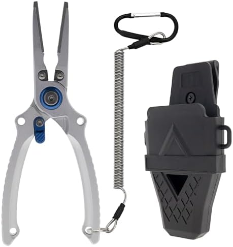 Reaction Tackle Aluminum Fishing Pliers with Tungsten Carbide Cutters, Braid Cutter, Hook Remover and Crimper, Saltwater Corrosion Resistant with Sheath and Lanyard by ReactionTackle