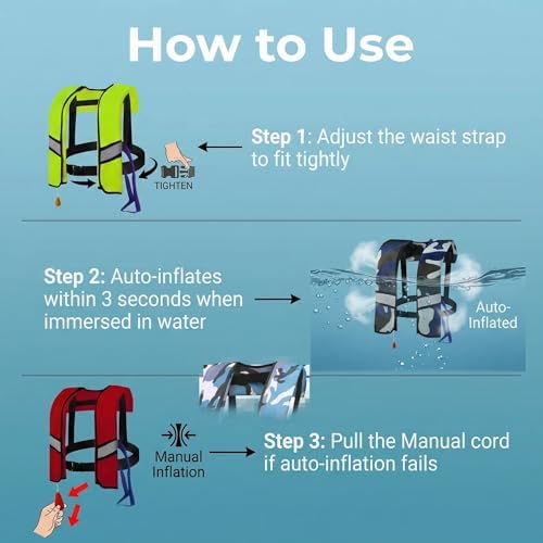 Automatic Inflatable Life Jacket Vest for Adults, Supports up to 330 lbs, with Reflective Strips and Manual Inflation Tube - Image 3