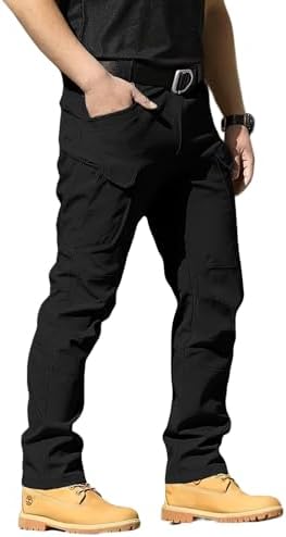Men's Tactical Pants Stretch Waterproof Fabric Durable Cargo Pants for Hiking Casual Work Multi Pockets (No Belt) by LYRXXX