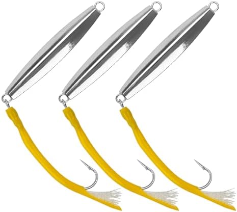 Diamond Jigs Saltwater Fishing Lures, 1-10oz Metal Jigging Spoon Baits for Surf Fishing Striped Bass Flat Metal Jig for Surf Fishing Bottom Sinking Bouncing Deep Sea Ocean Tackle by OROOTL