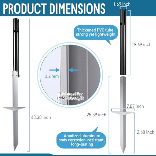 Sand Spikes for Surf Fishing, 2-Stage Sand Spike Rod Holder, Surf Rod Holder with Alumina Sharp Tip and Welded Foot Plate, Stable Fishing-Rod Stand for Beach, Shoreline, River Bank - Image 2