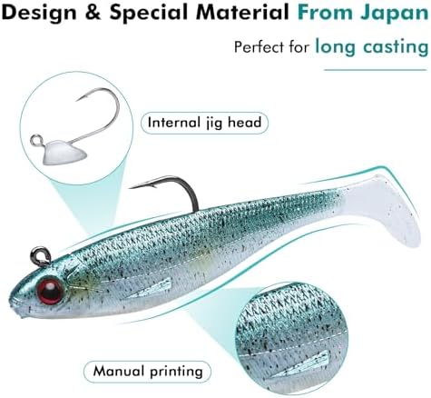 TRUSCEND Shadtale Easy Catch Soft Fishing Lures with BKK Hooks - Trembly Sinking and Vibrating Swim for More Bites, Pre-Rigged Swimbaits for Bass, Trout, Crappie, Walleye, Freshwater Saltwater Fishing - Image 4