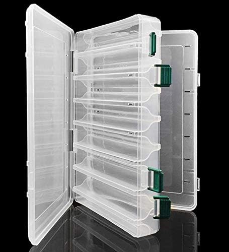 Double-Sided Fishing Lure Hook Tackle Box Visible Hard Plastic Clear Fishing Lure Bait Squid Jig Minnows Hooks Accessory Storage Case Container (Clear-14 Slots) by Milepetus