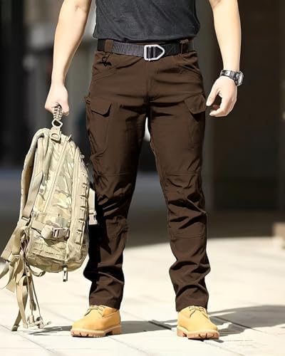 Men's Tactical Pants Stretch Waterproof Fabric Durable Cargo Pants for Hiking Casual Work Multi Pockets (No Belt) - Image 2
