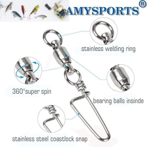 AMYSPORTS High Strength Fishing Snap Swivels - Stainless Steel Ball Bearing Swivels - Saltwater & Freshwater Fishing - Image 3