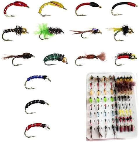 138pcs Fly Fishing Flies Pieces per Set Ultra-Thin Portable Nymph Fly Fishing Accessories, with Box Trout Fishing Fly Lures by Unknown