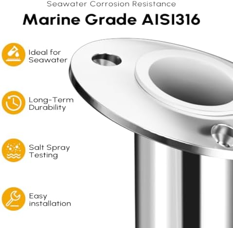 Fishing Rod Holder 2 Pack, 316 Stainless Steel 15/30/90 Degree Rod Holders for Fishing Boat, Flush Mount with Cap, Heavy Duty - Image 4