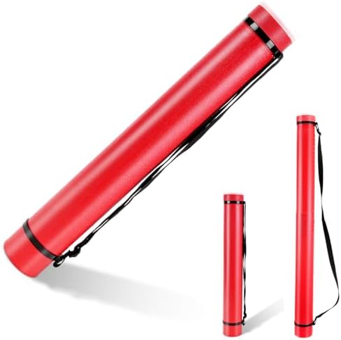 DEWEL Document Tube,Plastic Expanding Poster/Art/Document Storage Tube 24.5 to 40 inches Adjustable with Carrying Strap Waterproof and Light-Resistance Telescoping Carrying Case (Red-Large Size) by DEWEL