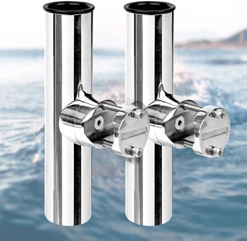 2 Pack Fishing Rod Holders for Boat Rail Mount, Stainless Steel Clamp on Rod Holder for Marine Boat, Fishing Boat, Pontoon, Jon Boat by XinKunmarine