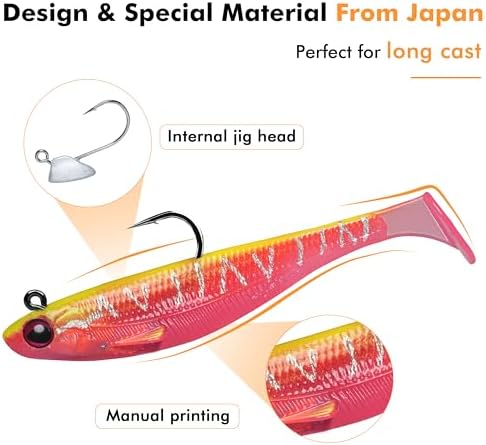 TRUSCEND Shadtale Easy Catch Soft Fishing Lures with BKK Hooks - Trembly Sinking and Vibrating Swim for More Bites, Pre-Rigged Swimbaits for Bass, Trout, Crappie, Walleye, Freshwater Saltwater Fishing - Image 5