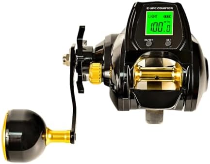 HJJ Electric Fishing Reel, Fishing Reel with Counter, Multifunctional, Waterproof Extension Arm with Digital Display, Suitable for Old Small Salmon Fly Fishing, Lake, River, Reservoir (Black, Right by Unknown