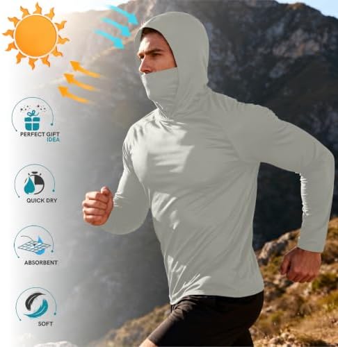 HovSiyla Mens Fishing Hoodie UV Sun Protection Shirts UPF Rash Guard Long Sleeve Shirts Hiking Performance Mesh Face Mask Top - Image 4