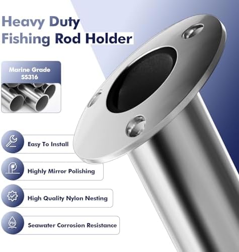 2Pcs Rod Holders for Fishing Boat, Heavy Duty 316 Stainless Steel Fishing Rod Pole Holder, Flush Mount, 15/30/90 Degree - Image 3