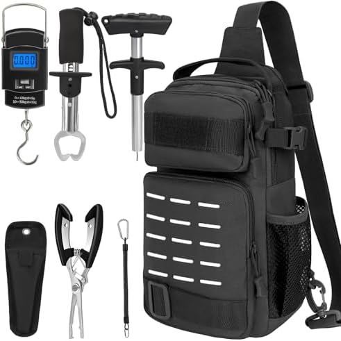 THKFISH 7Pcs Fishing Backpack with Fishing Pliers Kit, Tactical Fish Sling Tackle Bag Included Fishing Tackle kit, Digital Fishing Gear Weight Scale, Fish Hook Remover Tools by THKFISH