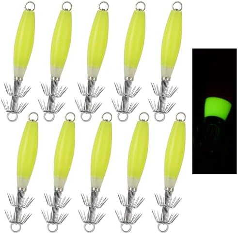 OROOTL Squid Jigs Saltwater Fishing Lures, 5/10pcs Glow Squid Jig Hooks Luminous Cuttlefish Sleeve Octopus Jig Baits Night Fishing Octopus Lures Set with Tackle Box by OROOTL