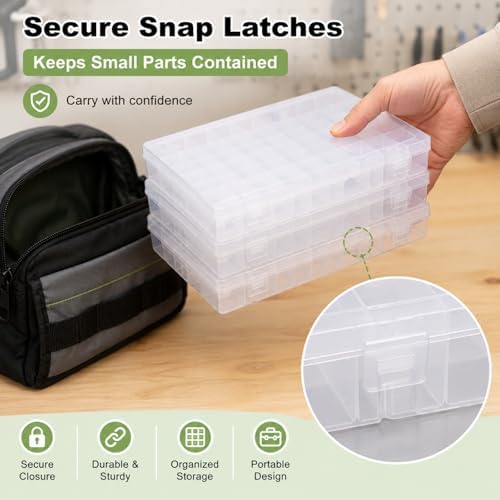APACALI 4 Pack Large Clear Organizer Box with Dividers, 24 Adjustable Compartments Tackle Box & Bead Organizer for Crafts Small Parts - Image 4