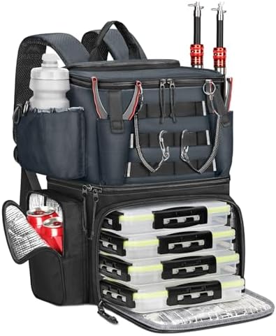 MATEIN Fishing Backpack with 4 Tackle Boxes, Fishing Bag with Rod Holder by MATEIN