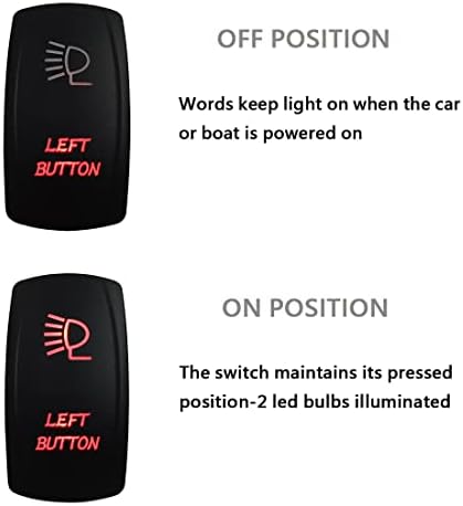 12V 24V RED Left Light Rocker Switch with Wires 5 PIN ON-Off Laser Etched Left Button Switches for Car Boat Van RV Truck Trailer SUV ATV UTV Dash Board Replacement Switch - Image 3