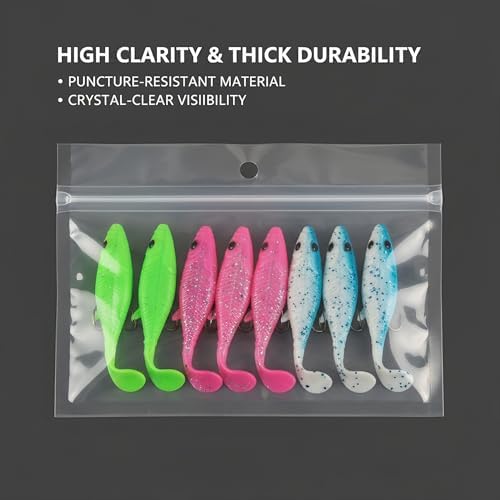 100 Pack Soft Plastic Baits Bags 7.5"x5.5" | Heavy-Duty Clear Lock Zipper Lure Packaging Bags - Leakproof Double-Sealed Zipper Storage for Soft Plastic Lures & Fishing Gear | Multiple Sizes - Image 2