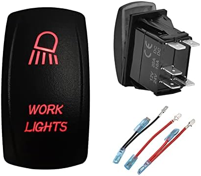 12V 24V RED Led Work Lights Rocker Switch with Jumper Wires 5 PIN ON-Off Laser Etched Switch for Car Boat Trailer Van Lorry Pickup Jeep UTV Dash Replace Switch by BACAUTOPARTS