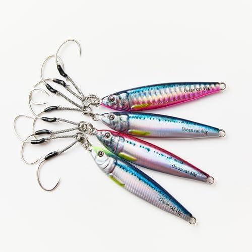 OCEAN CAT Long Casting Slow Fall Pitch Fishing Jigs Lures Lead Metal Flat Sinking Vertical Shore Jigging Bait with Assist Hook for Saltwater Freshwater Fishing 40g 60g 80g - Image 4