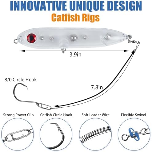 Catfish Rig, Demon Dragon Rattling Line Float Lure with Steel Leaders Circle Hooks Rigs, Bank Fishing Spook Rattle Float Santee Rig Catfishing Tackle - Image 2