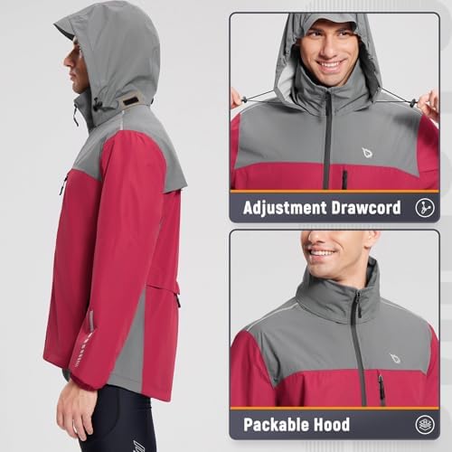 baleaf Men's Rain Jacket Waterproof Hood Lightweight Reflective Packable - Image 4