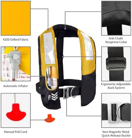 Manual Inflatable Life Jacket,Preserver PFD for Adults,Life Vest for Adults,Supports Weight up to 330 pounds - Image 2